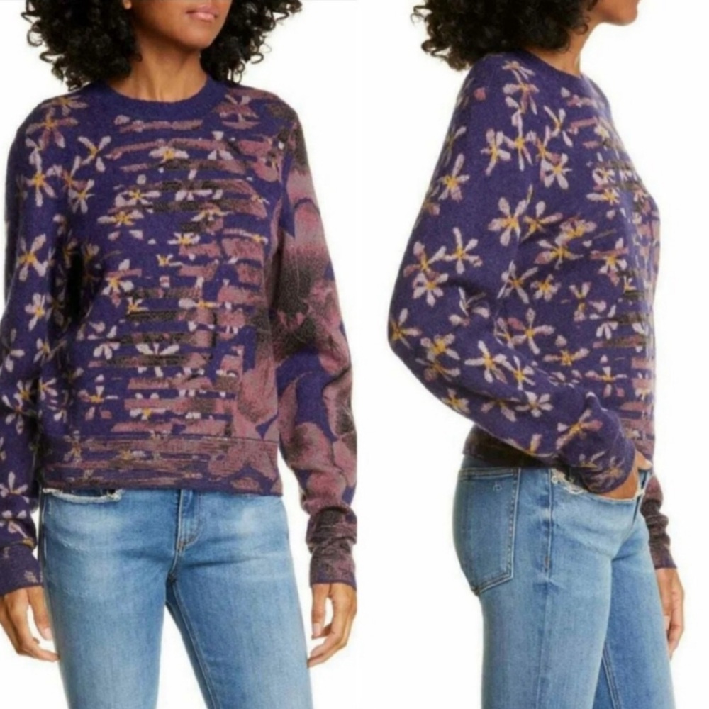 Rag & Bone Alamo Crew Floral Crewneck Sweater Wool Alpaca Purple Night